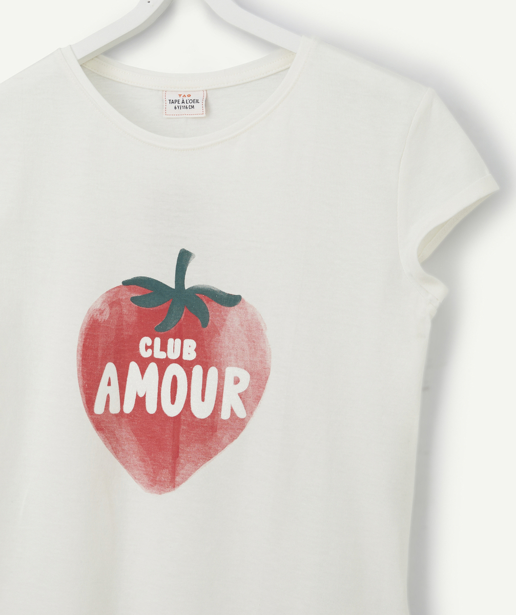 T-SHIRT BLANC EN FIBRES RECYCLÉES IMPRIMÉ FRAISE FILLE