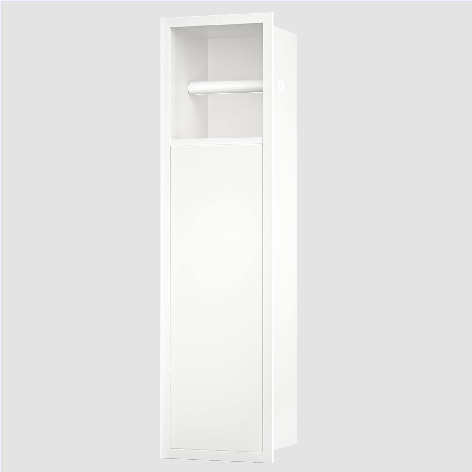 Unterputz-Schrankmodul Edelstahl für die Klobürstengarnitur, Badezimmerschrank mit Toilettenpapierhalter,Mit Schiebetür, 63x15x15 cm, Weiß