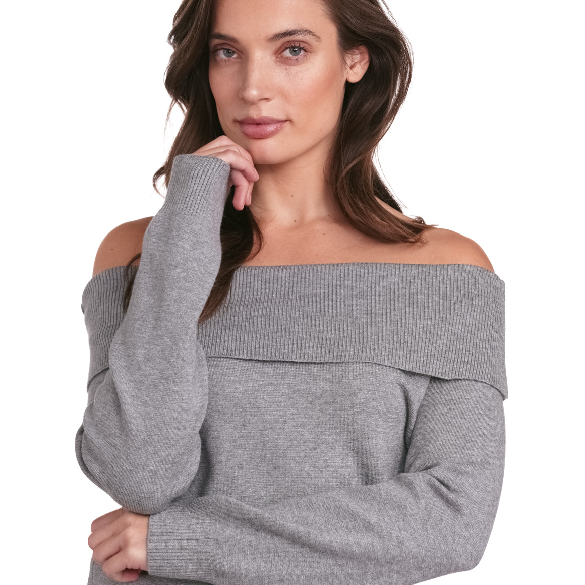Gina Collection Damen Strickpullover mit Rippenbündchen grau