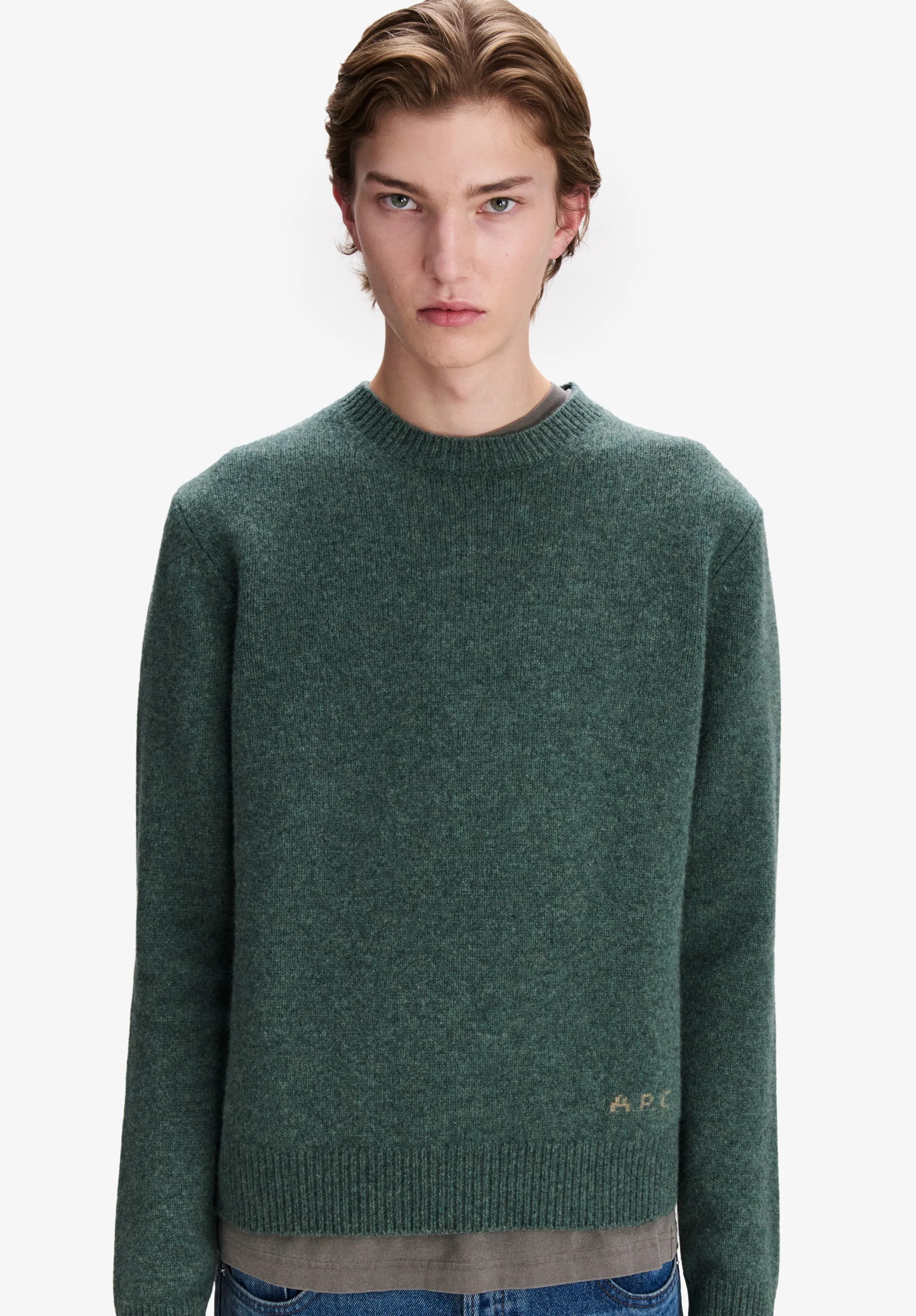 Pull ample en laine vert chiné - Vert chine
