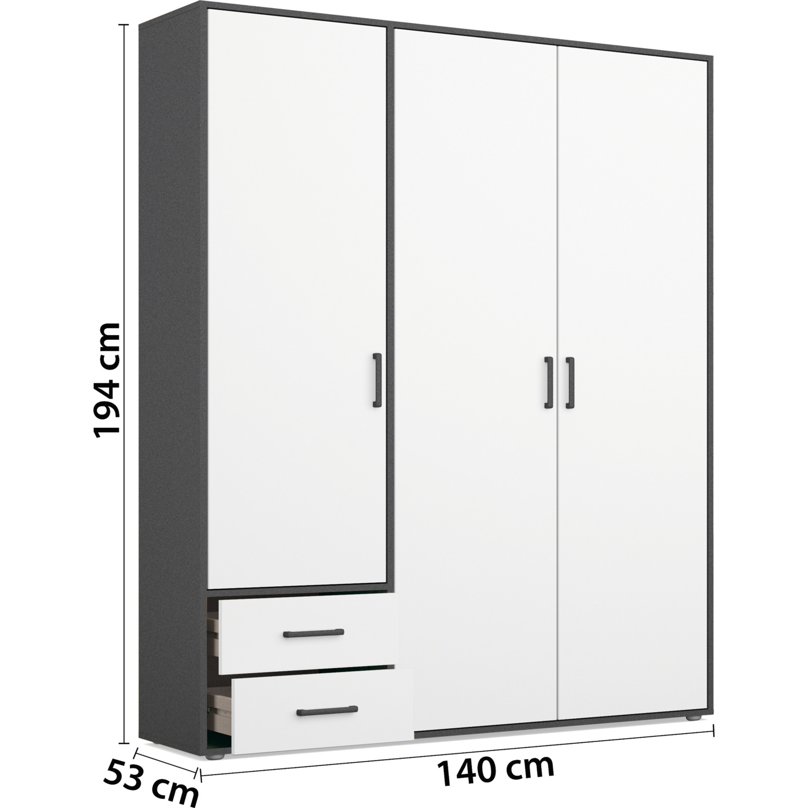 Drehtürenschrank Voyager Dekor 140 x 194 x 53 cm weiss / grau met.