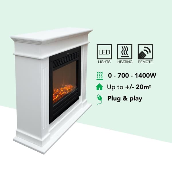 Elda ELU-MDW elektrisk komfyr - Hvit MDF peisramme - 1400 Watt varme - fjernkontroll