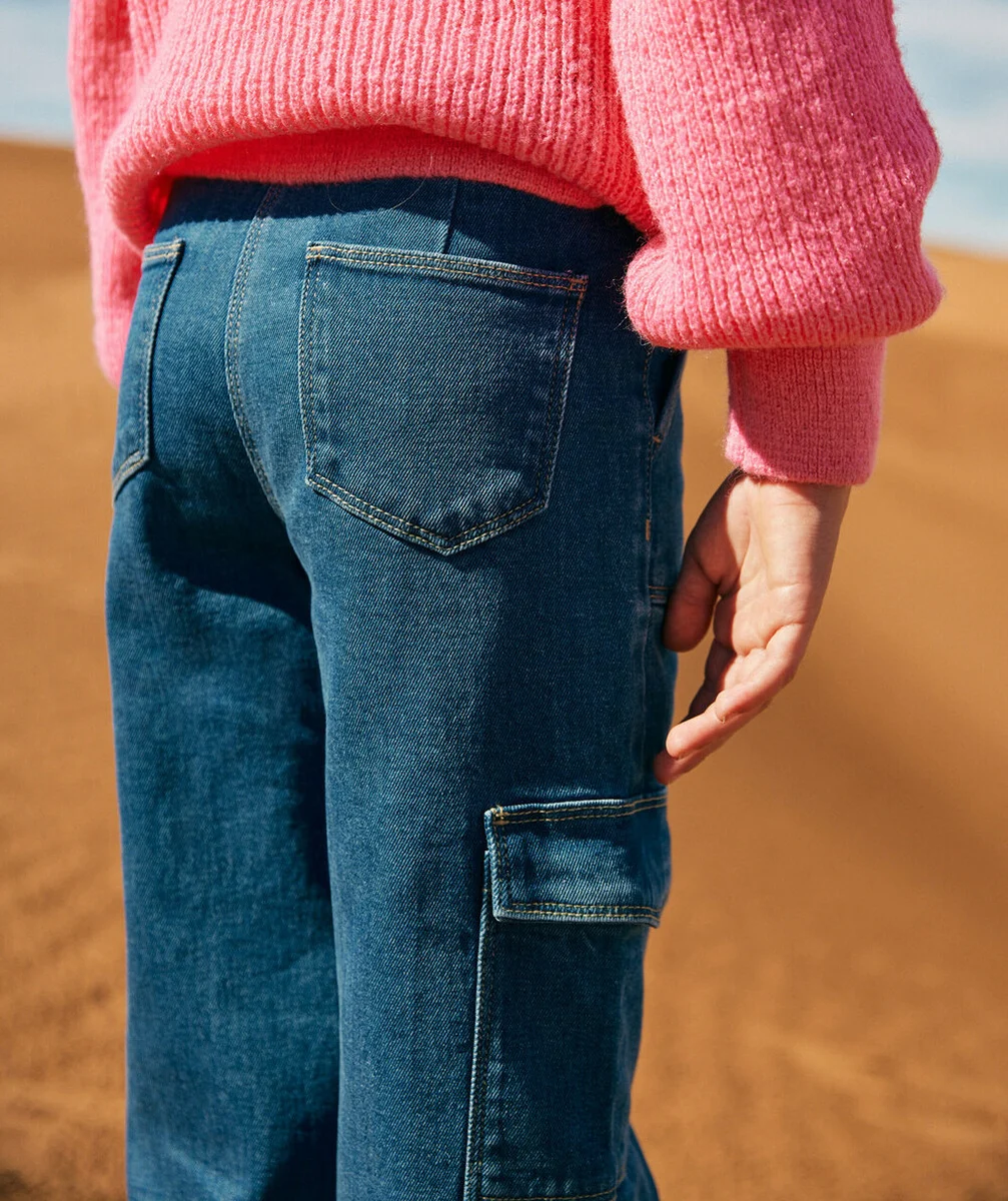 PANTALON WIDELEG CARGO FILLE EN DENIM BLEU LOW IMPACT