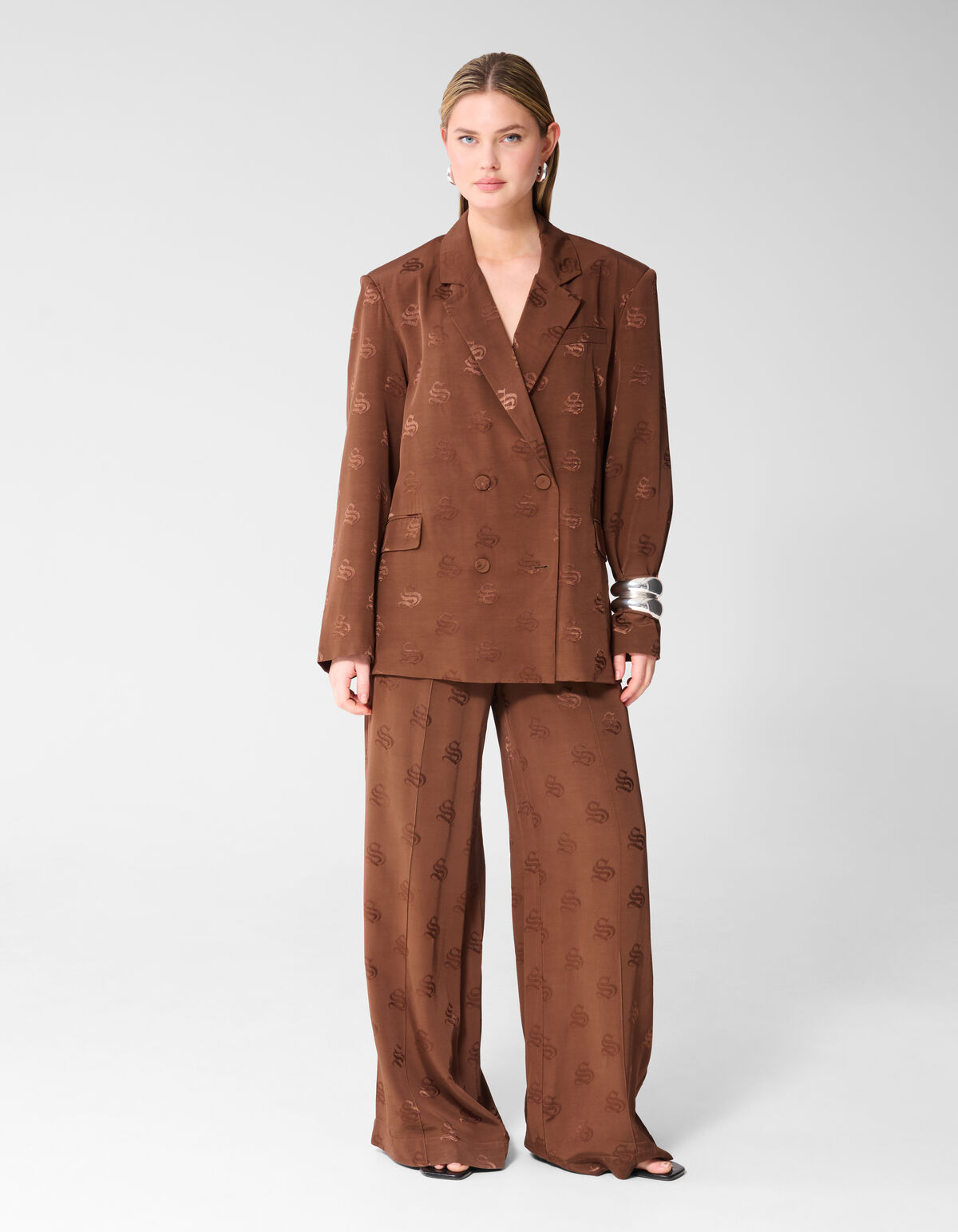 Logo Jacquard Broek Bruin