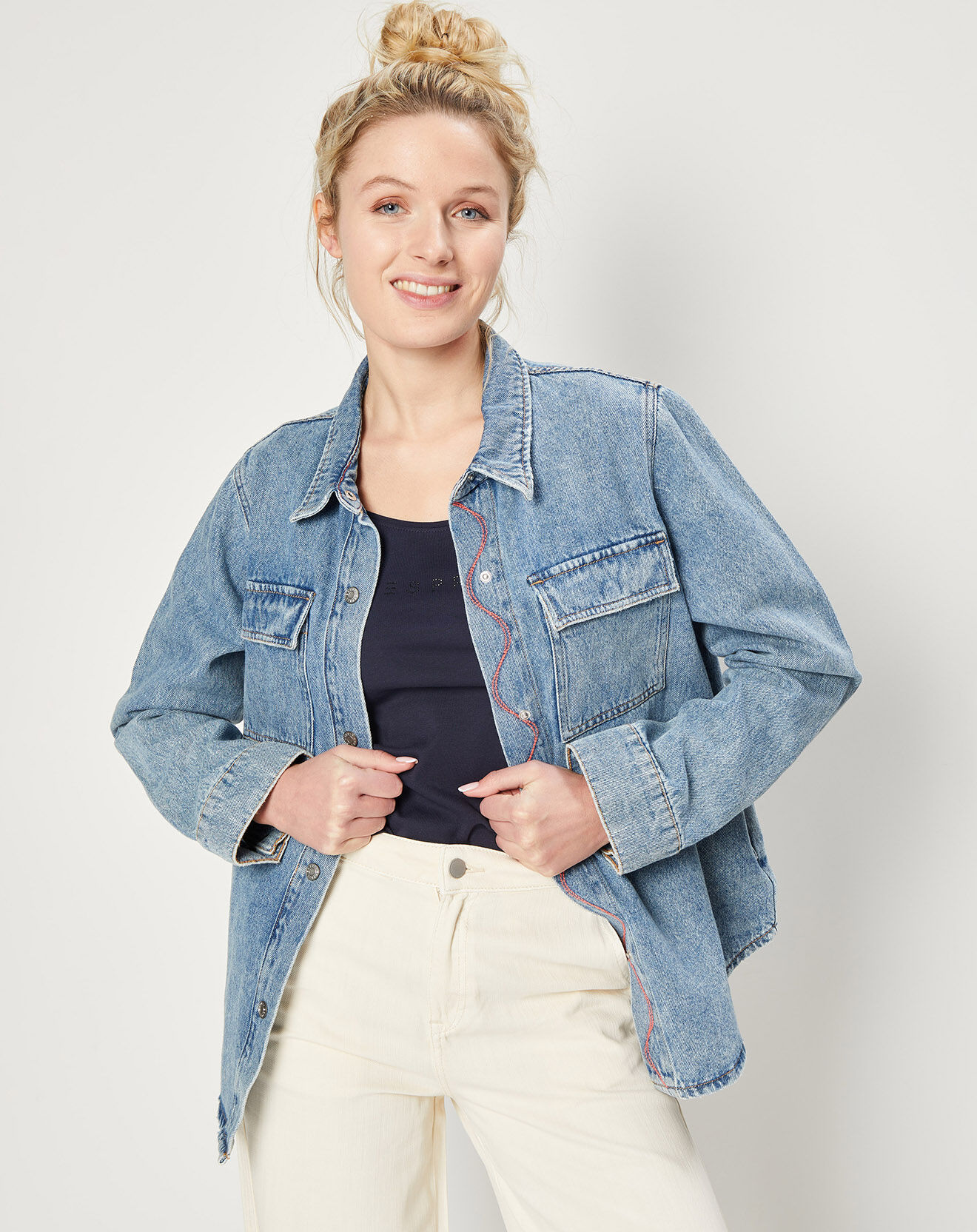 Esprit Surchemise en Jean ample bleu denim