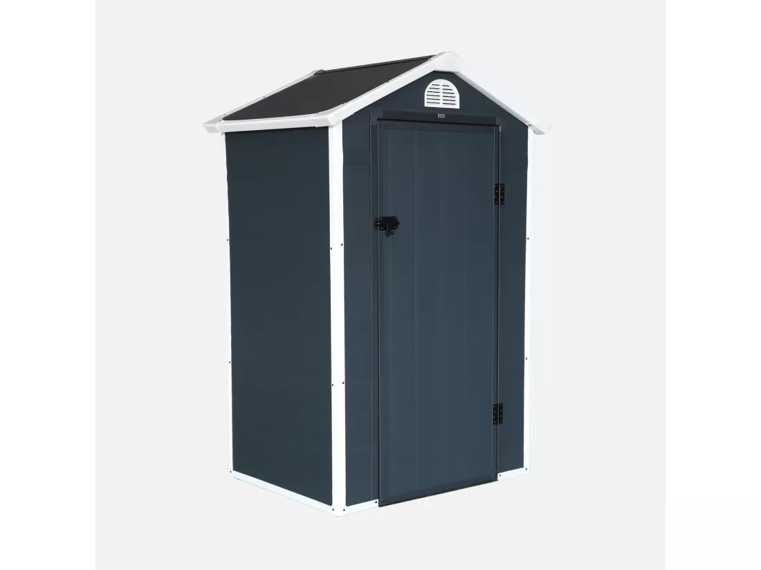 Abri de jardin plastique 1.39 m². anthracite. Structure aluminium et acier. 134 x 104 x 204cm
