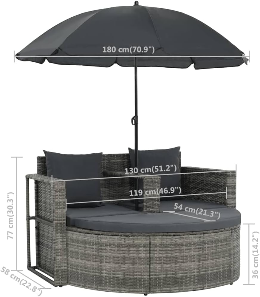 vidaXL Gartenlounge mit Sonnenschirm Poly Rattan Lounge Garnitur Gartenmöbel