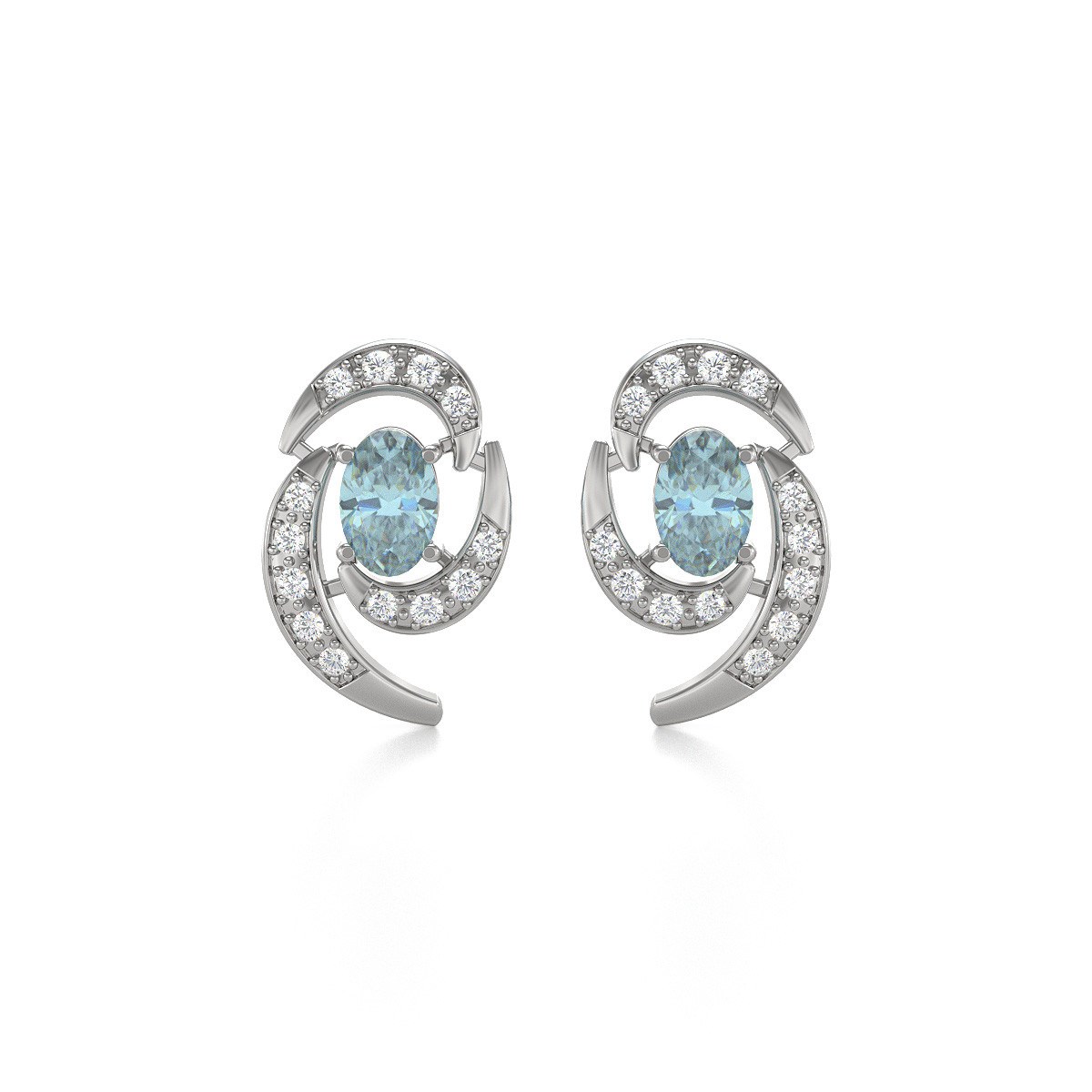 Boucles d'oreilles ADEN Aigue-Marine et Diamants sur Argent 925 2.6grs