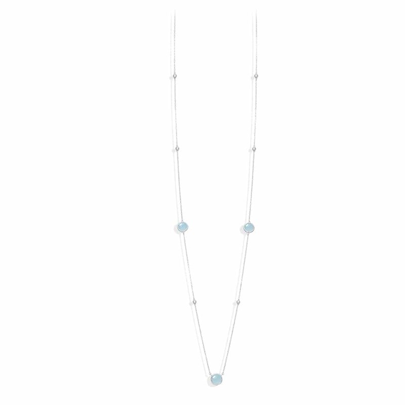 Collier Long Sautoir Argent Valentine Cristal Vert Eau