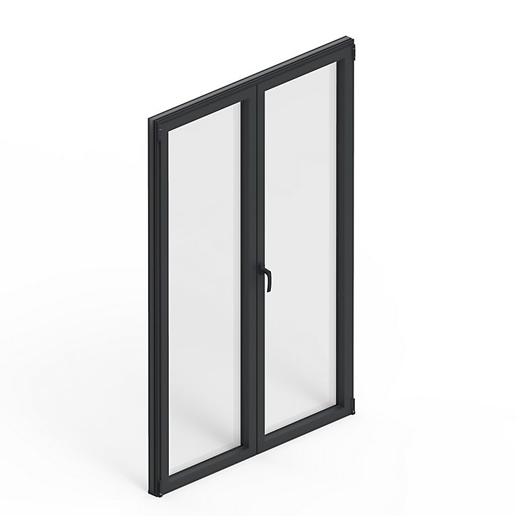 Porte fenêtre alu 2 vantaux GoodHome gris - l.140 x h.215 cm, tirant droit