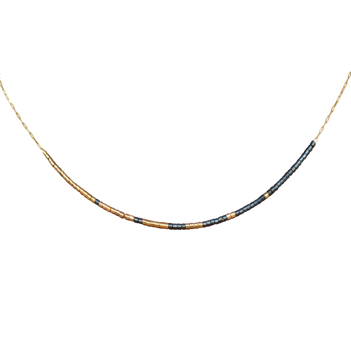 Collier femme minimaliste délicat chaîne ultra fine perles miyuki  ( gris)