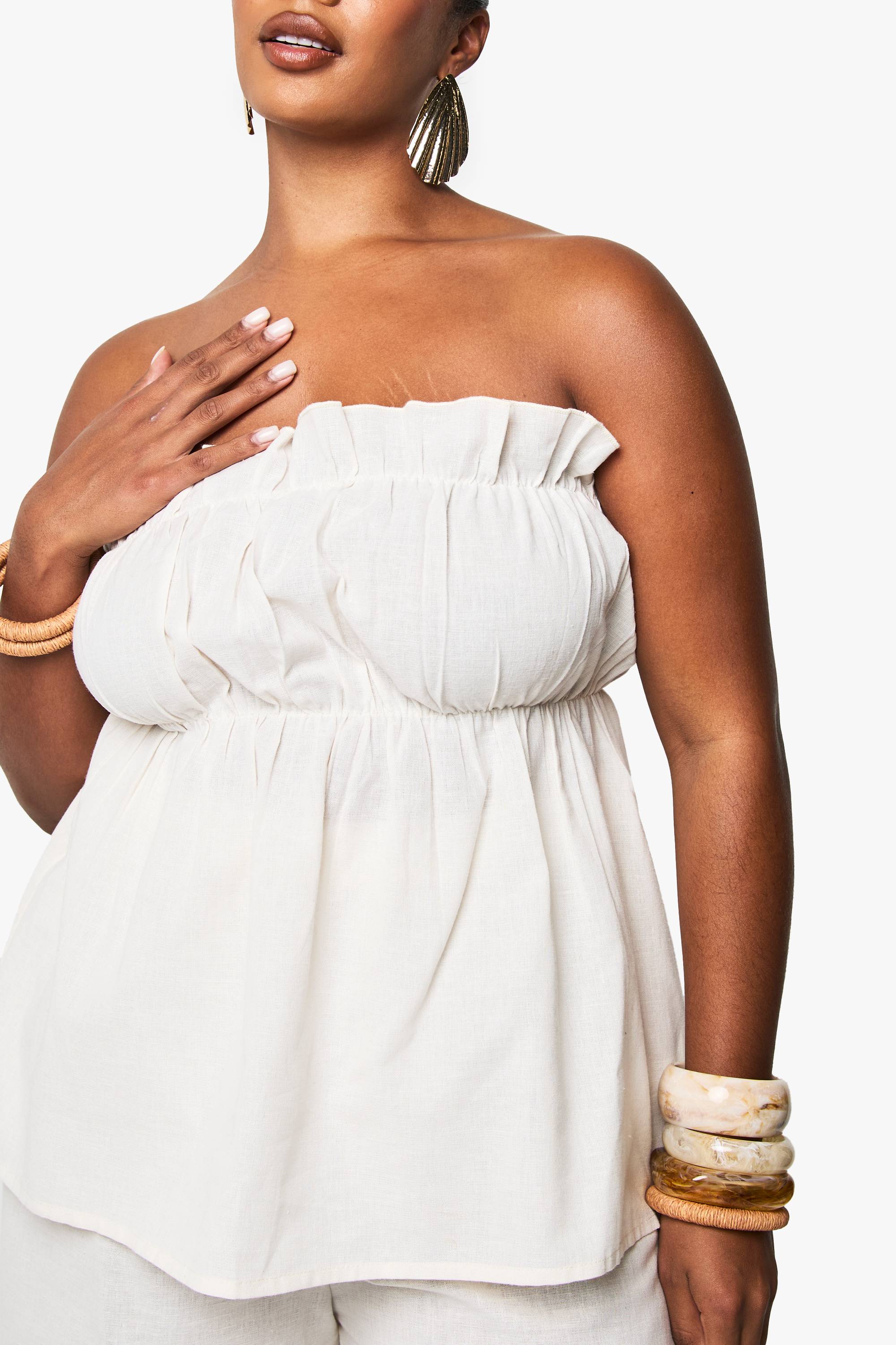boohoo Coordonné grande taille en effet lin avec bandeau long et pantalon à jambe large