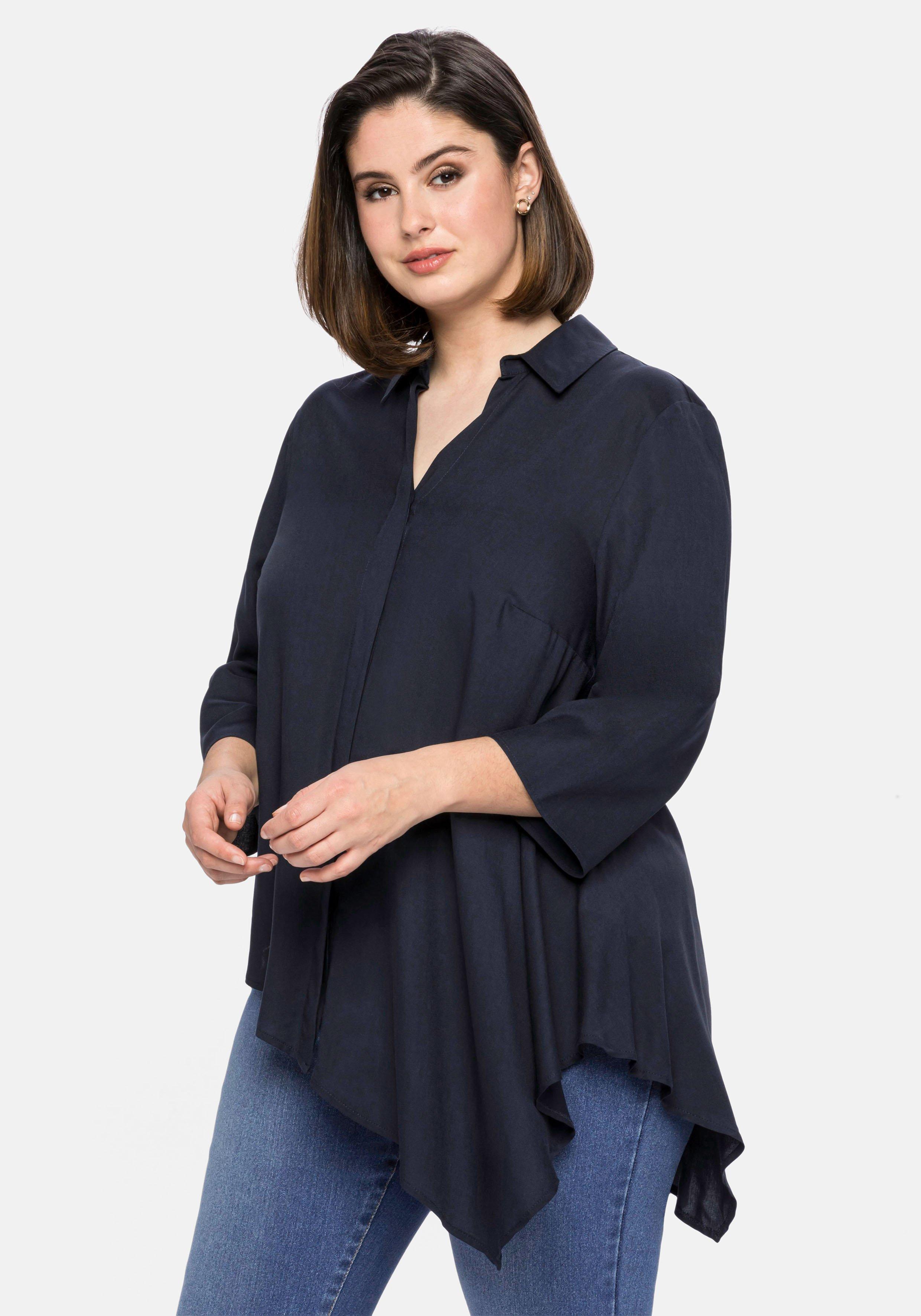 Hemdbluse mit asymmetrischem Saum in Zipfelform