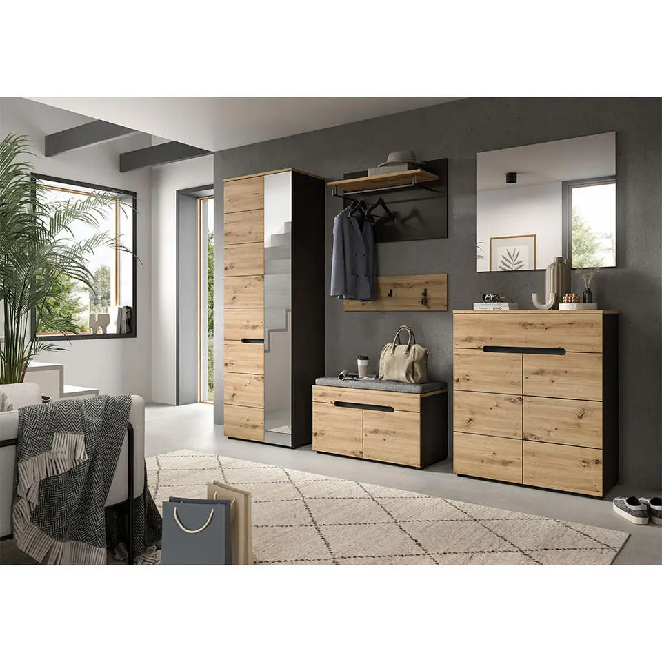 Hioshop Canu kledingkast 1 deur eiken decor- spiegel
