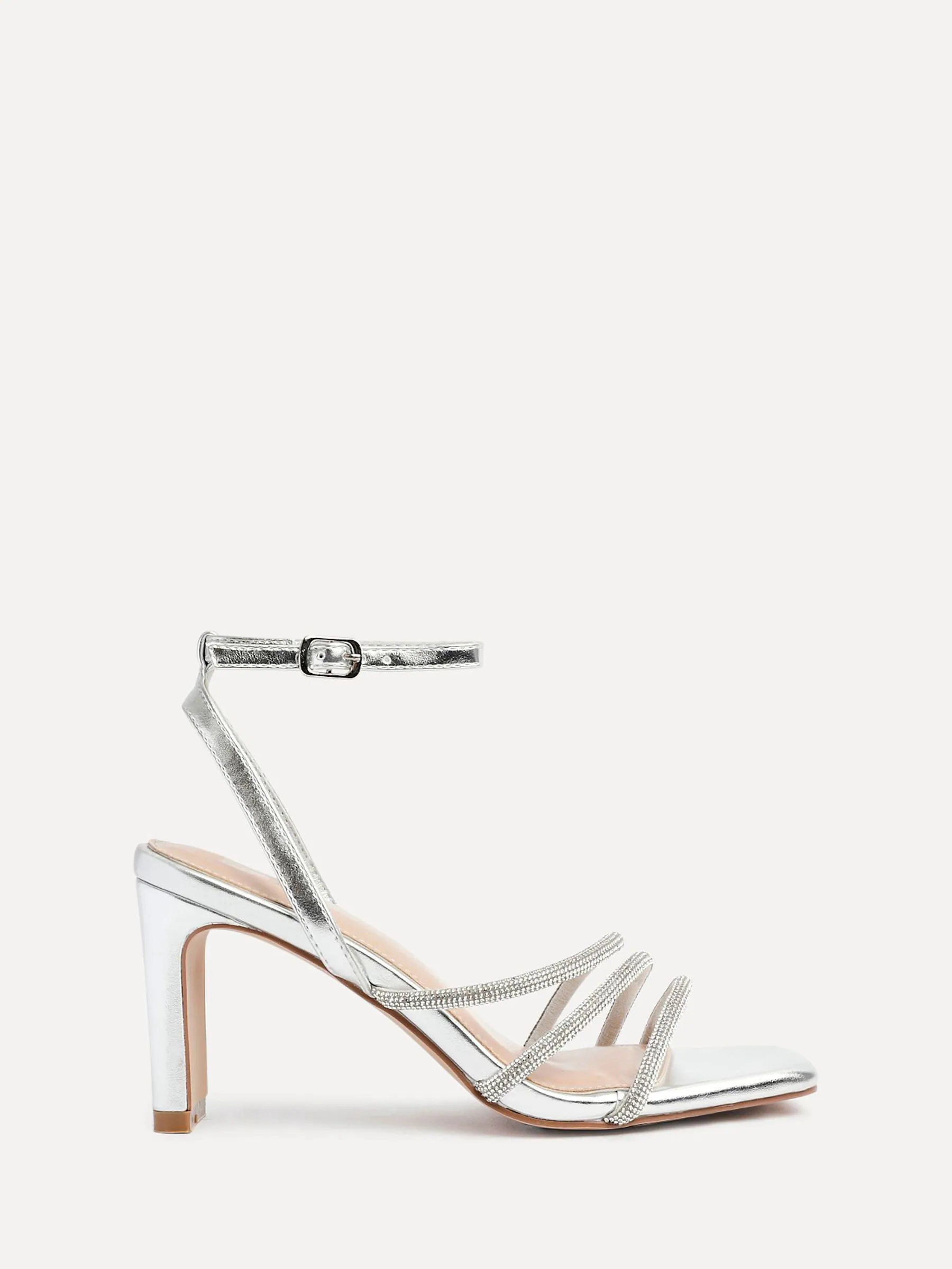 Zilver - Linzi Glimmer Diamante Block Heel Sandals