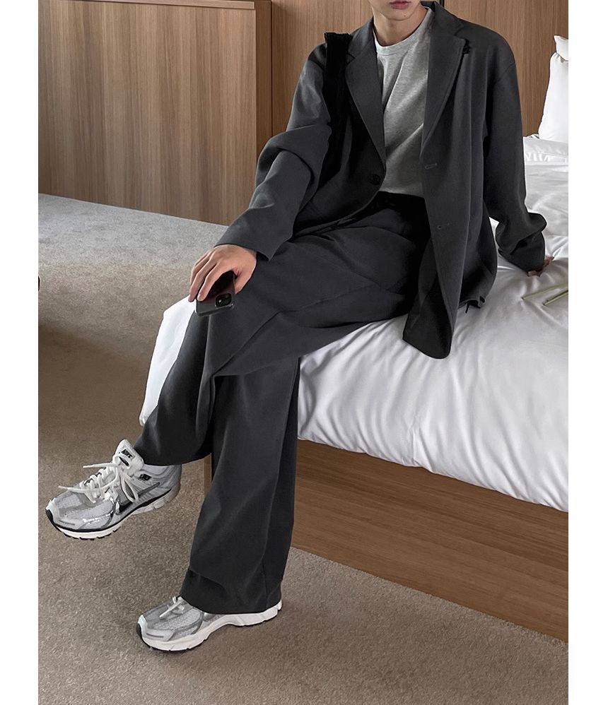 Omozando - Effen enkelrijs blazer / Mid-rise losse broek
