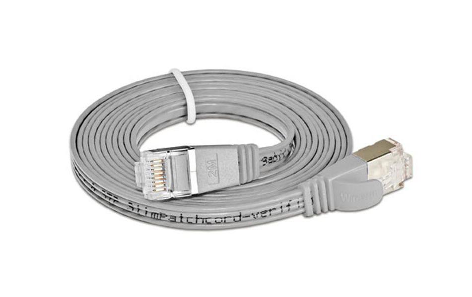Slimpatchkabel RJ-45 - RJ-45, Cat 6, STP, 25 m, GrauGeschirmtes Twisted-Pair-Kabel (STP) mit Klinkenschutz