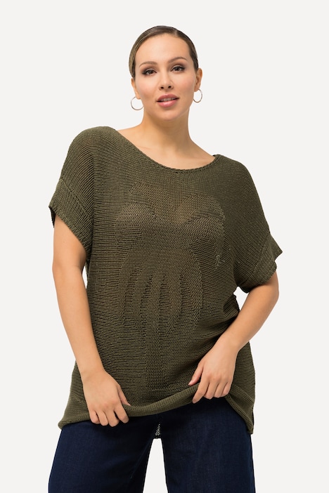 Pullover, Palmen, oversized, U-Boot-Ausschnitt, Halbarm