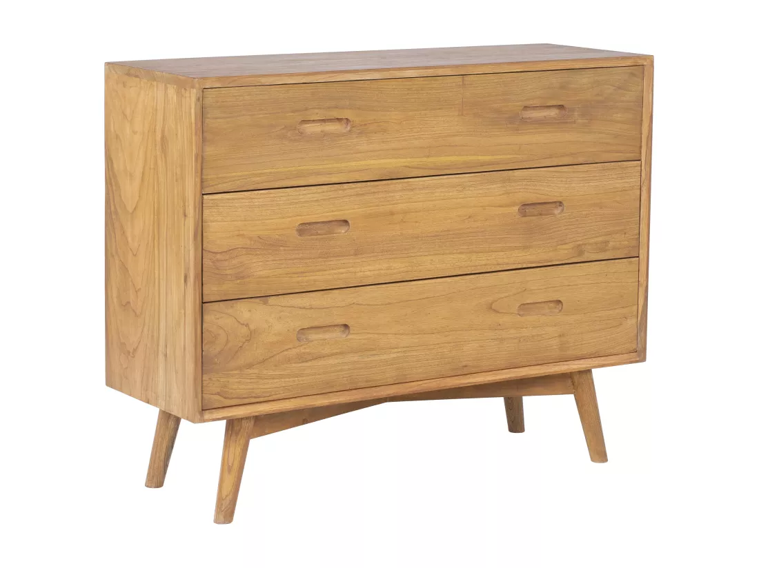 Commode 3 tiroirs - Bois de mindi - Naturel - PONIDA