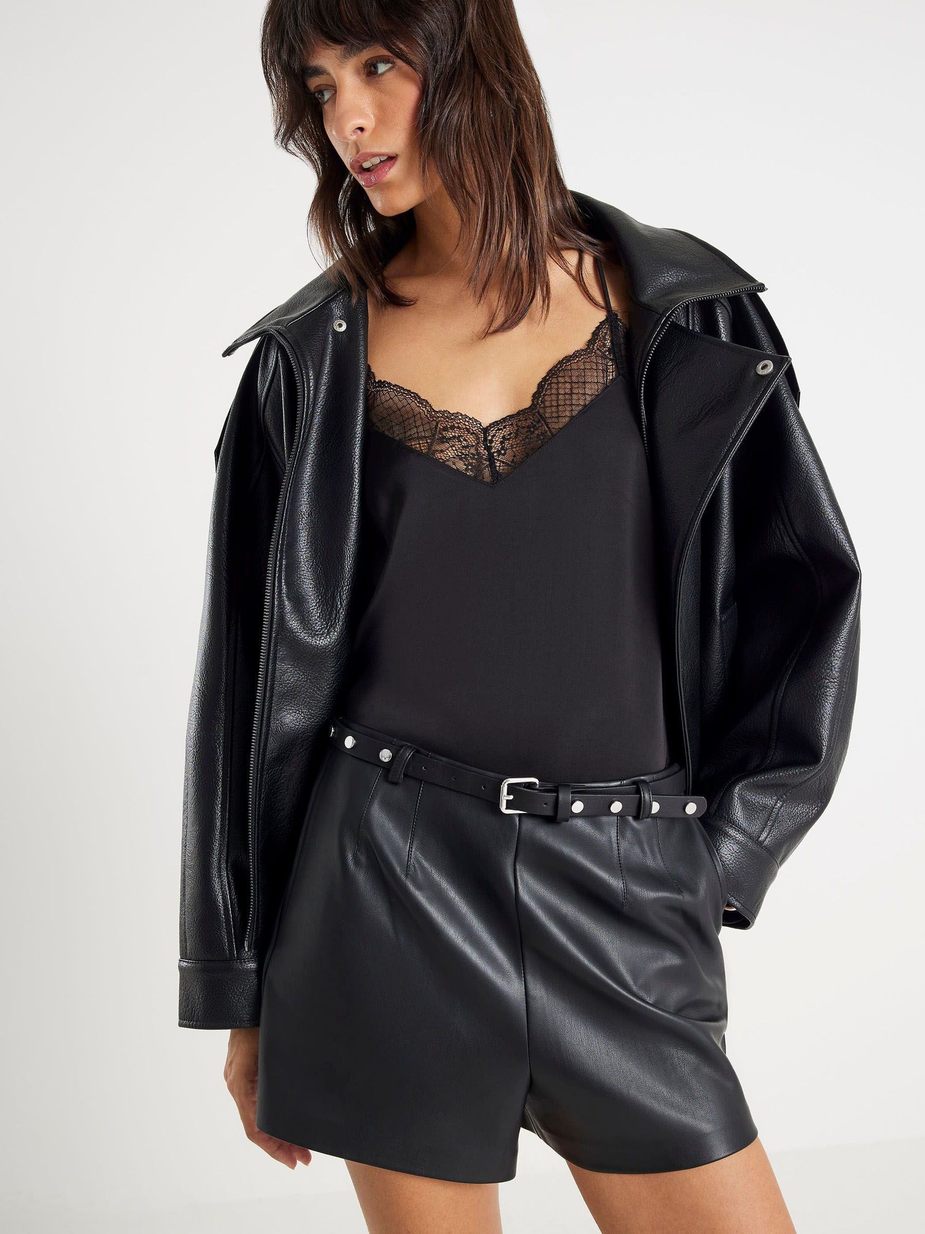 River Island Faux Leather Belted High Waist Shorts