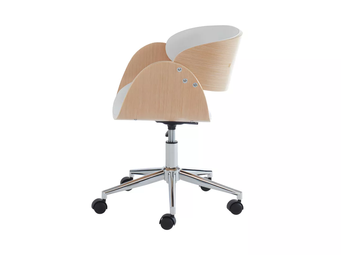 Chaise de bureau - Simili et métal chromé - Chêne et Blanc - Hauteur ajustable - JELSA