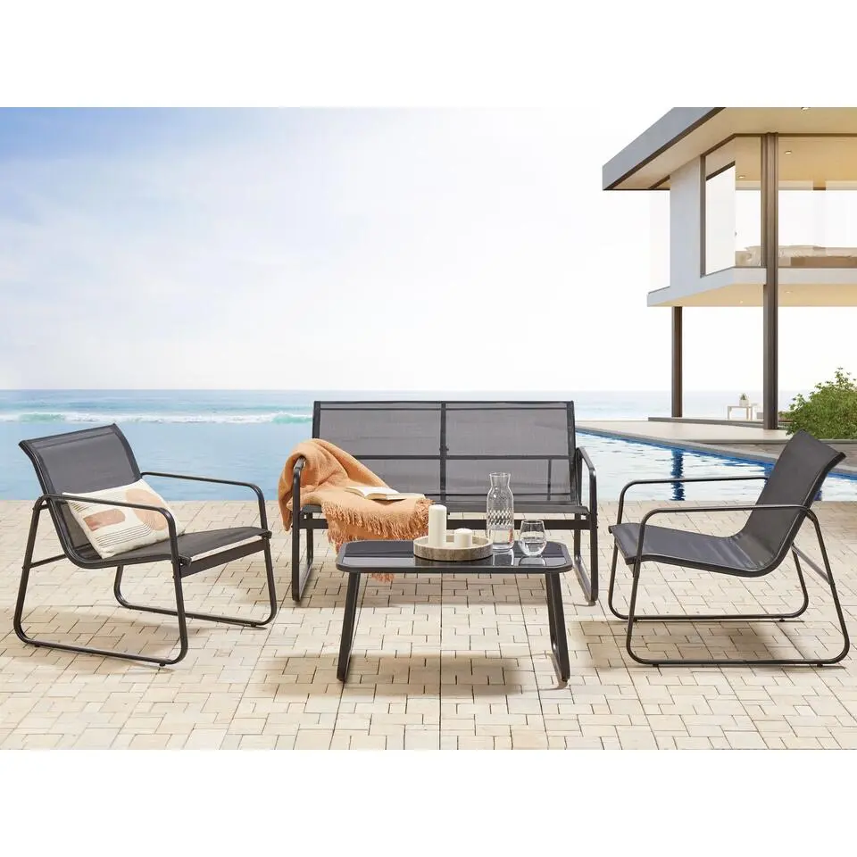 BARREA - Loungeset 4-zits - Zwart - Metaal