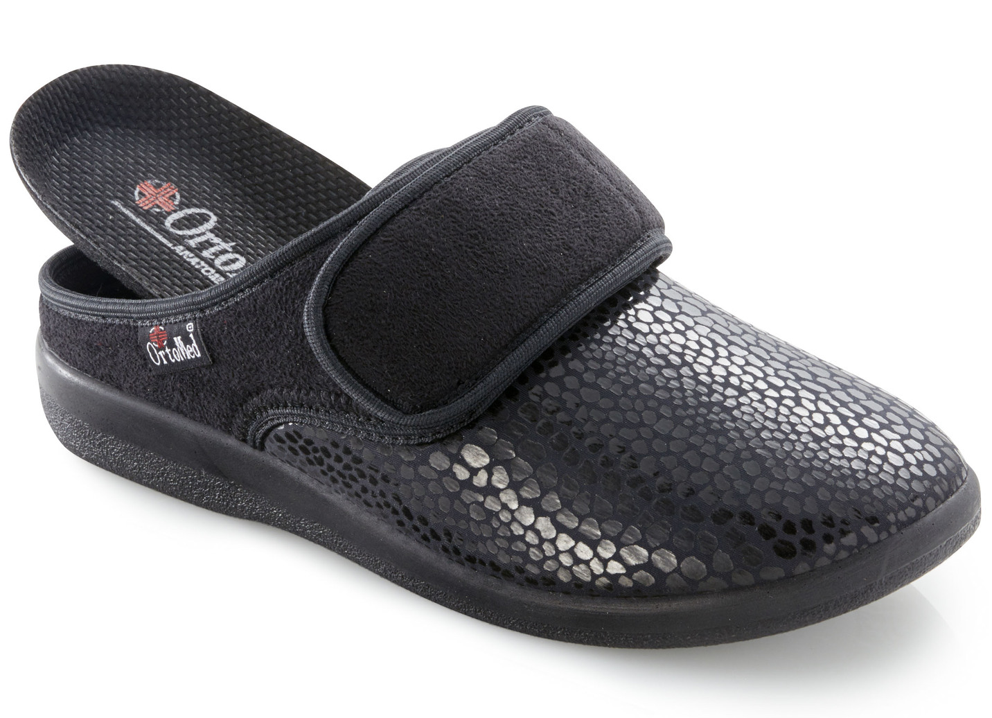 Pantoffel aus Elastik und Veloursmaterial