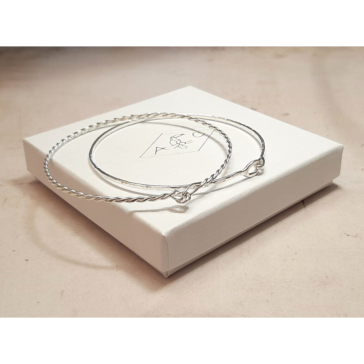 Ensemble de Bracelets Joncs en Argent Massif Duo