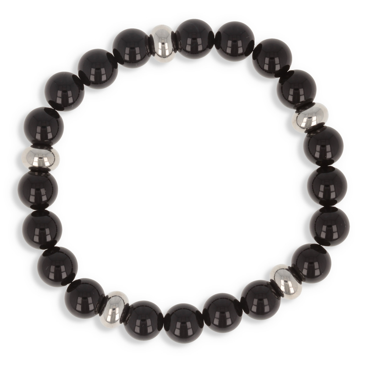 Bracelet élastique 60MM en pierre naturelle agate noire et séparation en acier