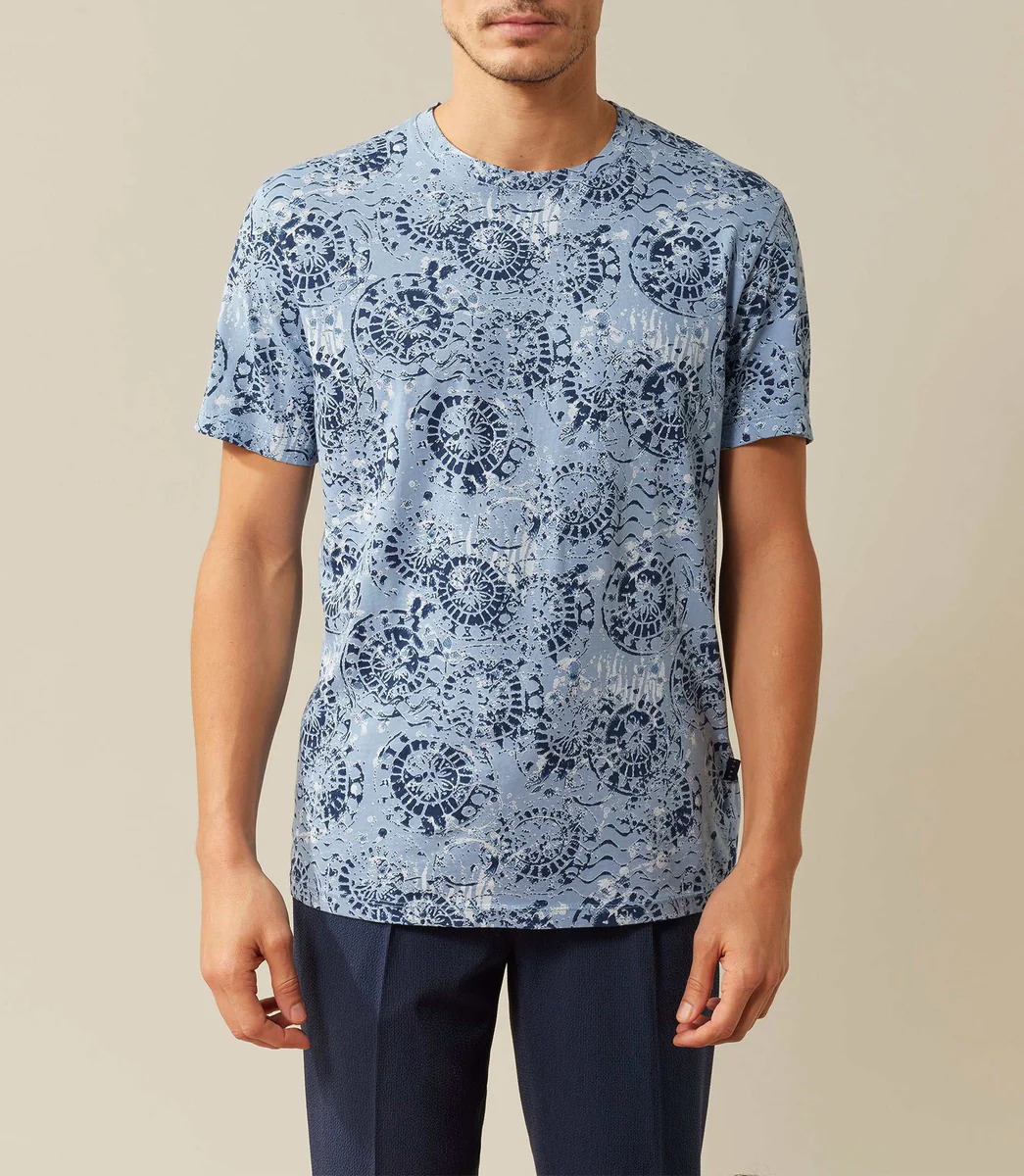 T-shirt col rond imprimé bleu ciel 