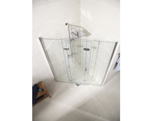 Hoekinstap als draaivouwdeur Schulte Garant 80x80 cm helder glasprofiel kleur chroom