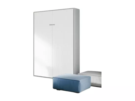 Lit escamotable vertical frêne blanc et porte blanc kanto 140x190