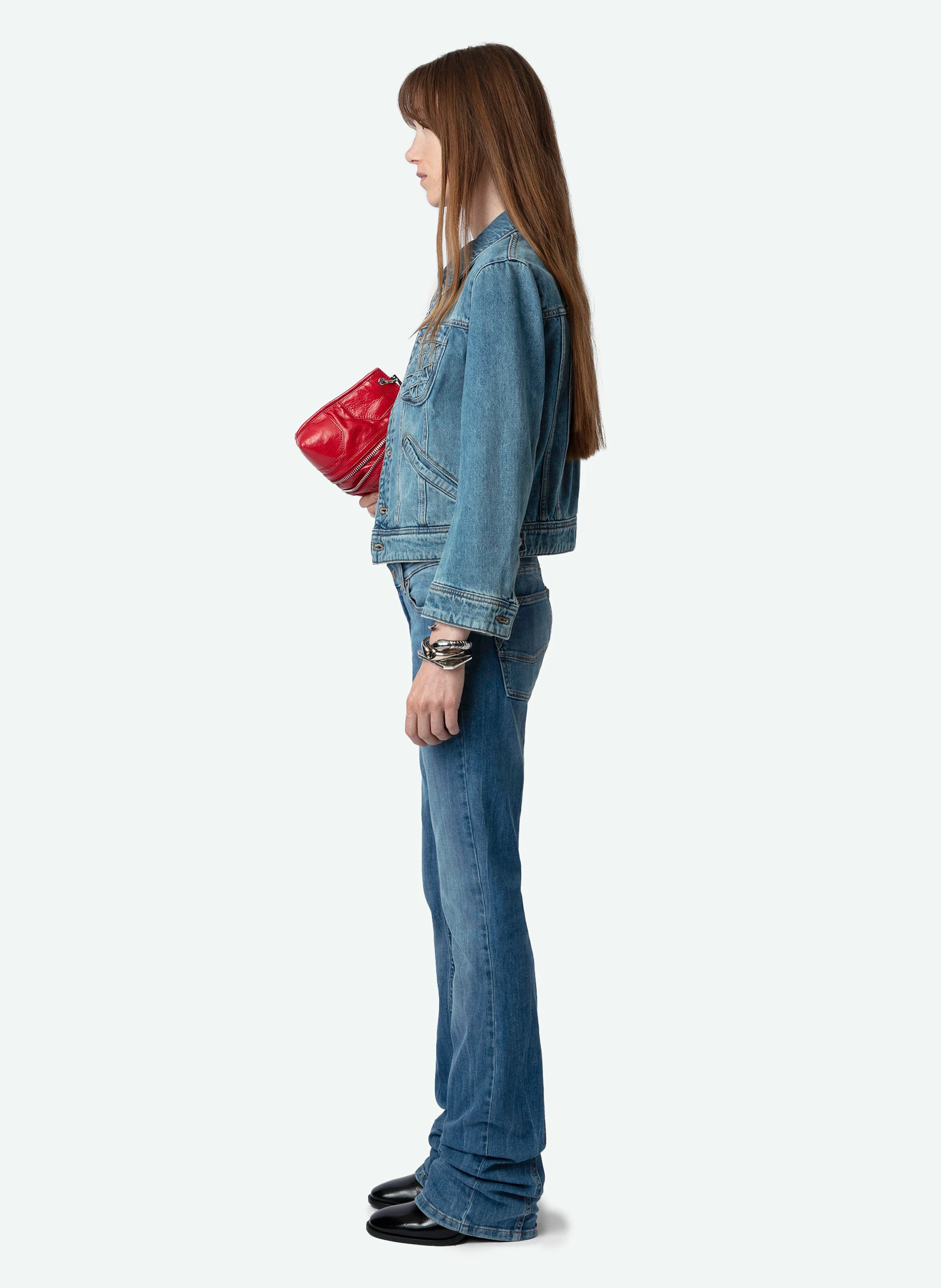 KIOKA - Veste courte en denim délavé | Bleu