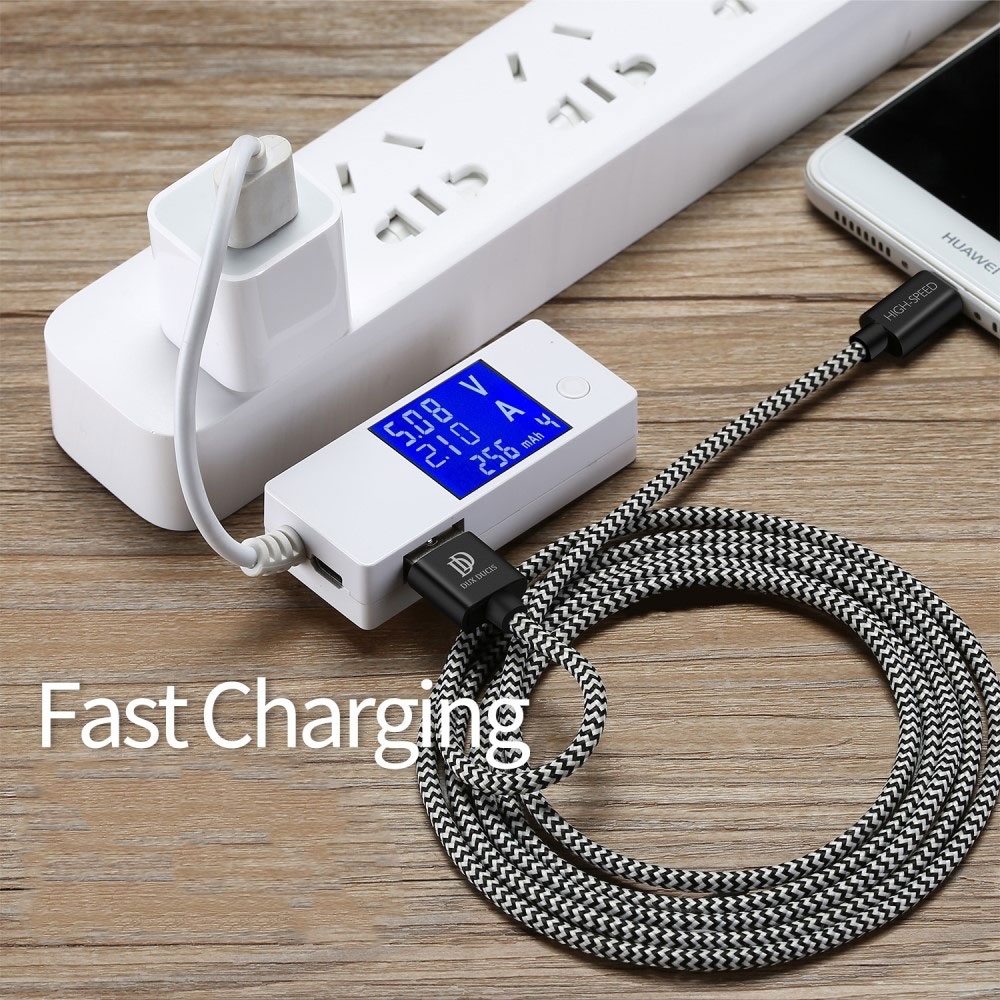 (2m) 2.1A USB A auf USB C Ladekabel Datenkabel Nylon - Schwarz / Weiss