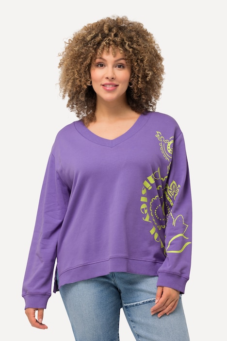 Sweatshirt, Paisley, A-Linie, V-Ausschnitt, Langarm