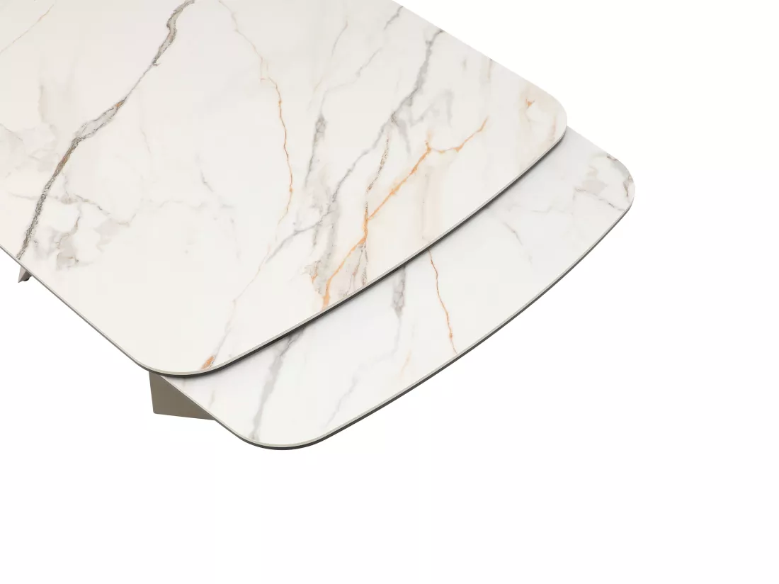 Table à manger extensible 6 à 10 personnes céramique, verre trempé et métal taupe - Effet marbre blanc - KAJARI de Maison Céphy