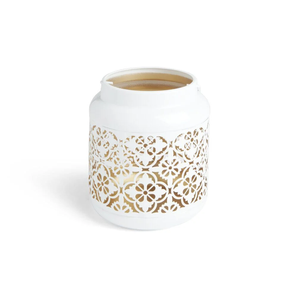 Lanterne carreaux de ciment ajourés métal blanc Ø12xH14cm