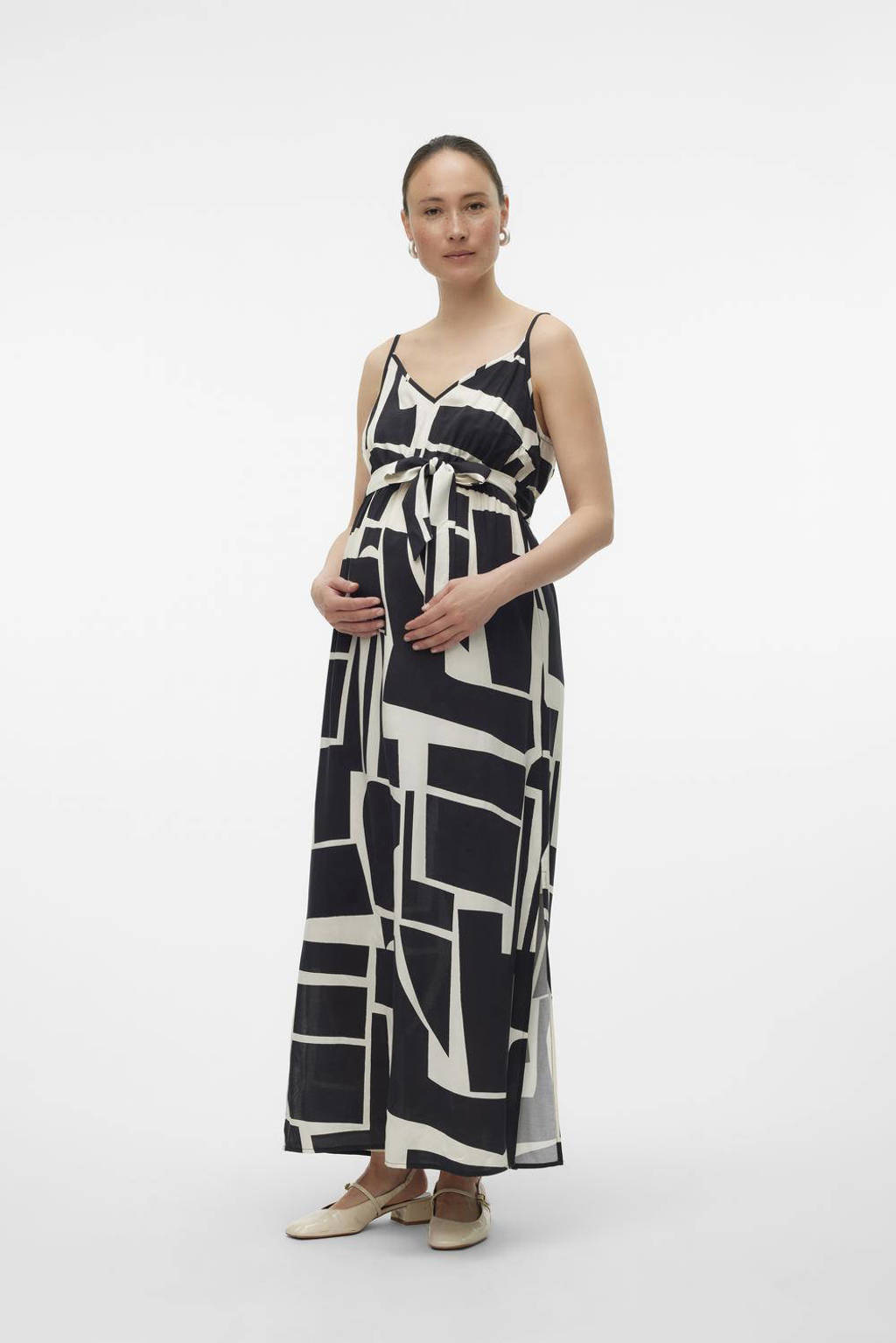 VERO MODA MATERNITY zwangerschapsjurk met all over print zwart/wit