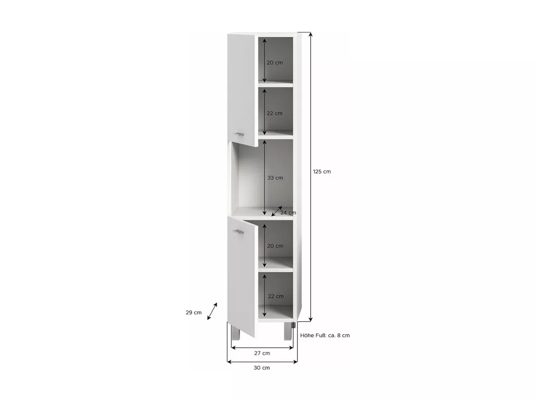 Boston - Colonne basse (L/H/P : 30x125x29 cm) en mélaminé blanc