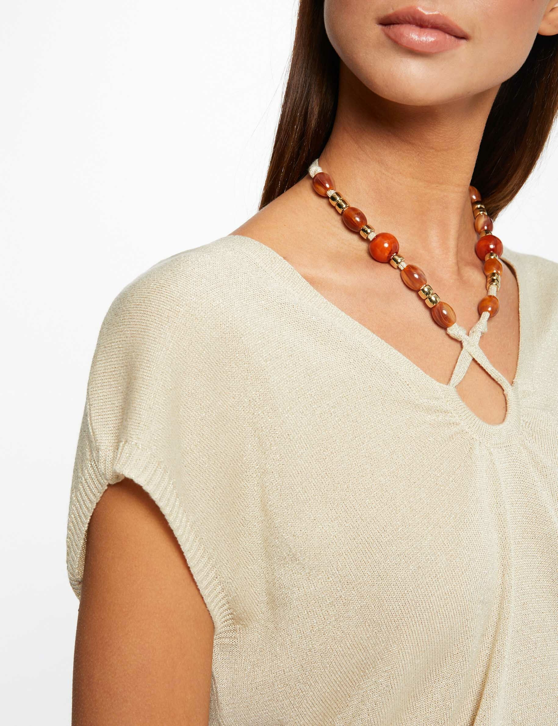 Pull manches courtes avec perles beige femme - beige