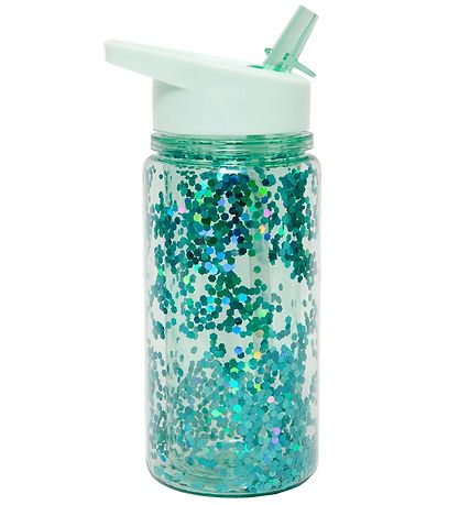 Petit Monkey Trinkflasche m. Strohhalme - 300 ml - Grün m. Glitz