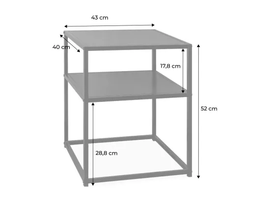 Lot de 2 Tables de chevet en métal noir. 1 étagère. INDUSTRIELLE L 43 x l 40 x H 52cm