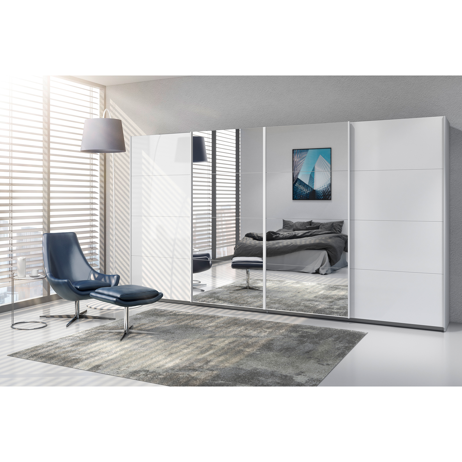 Schwebetürenschrank - weiß Hochglanz - 2 Spiegeltüren - 360x211 cm