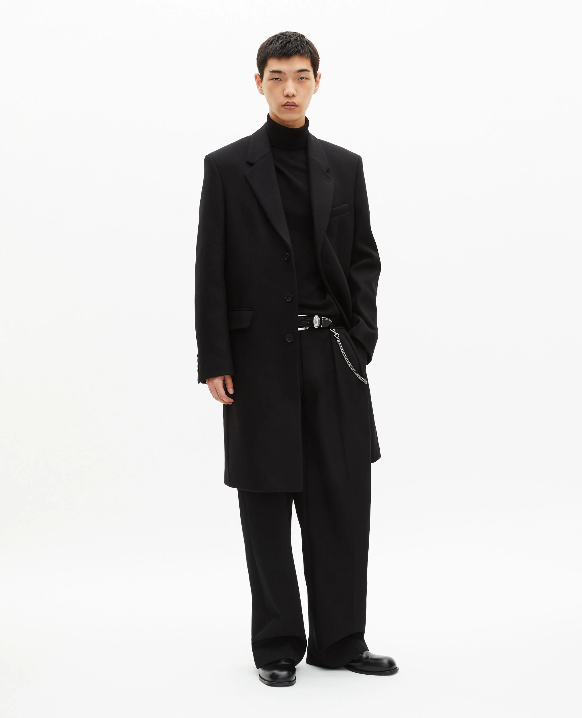 Manteau col revers cuir noir