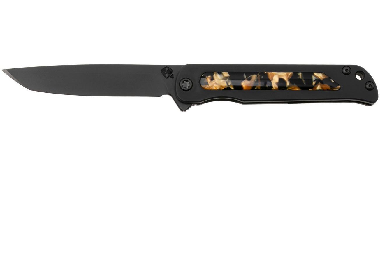 Medford T-Bone 25-TB-02, DLC S45VN Tanto, DLC Titanium Handle, Tortoise Shell Inlay, Black Hardware zakmes