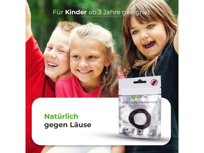 Quick Aid Insektenabwehr Anti-Läuse Haargummi rot 4 Stück Natürlicher und effektiver Schutz gegen Kopfläuse