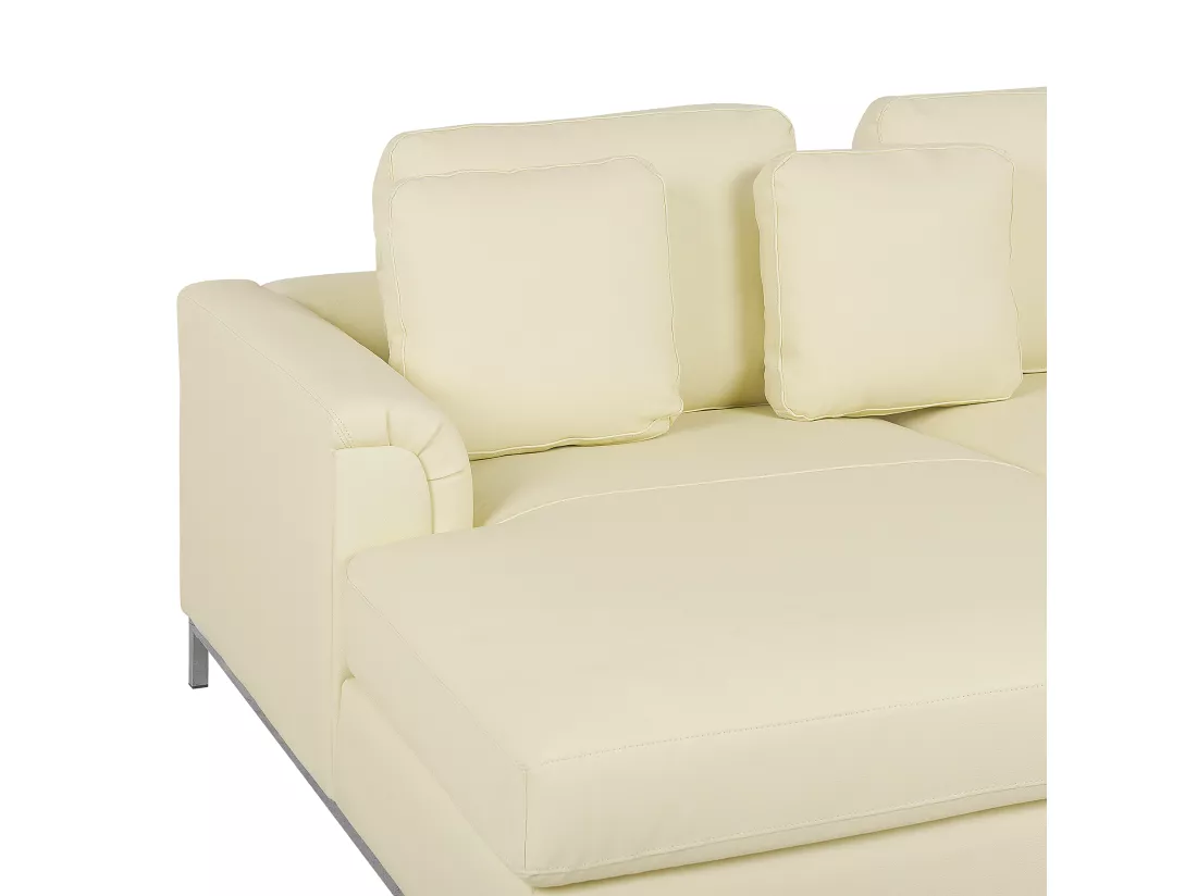 Canapé Angle à gauche en Cuir Véritable Beige Dossier Matelassé Housses Amovibles Oslo