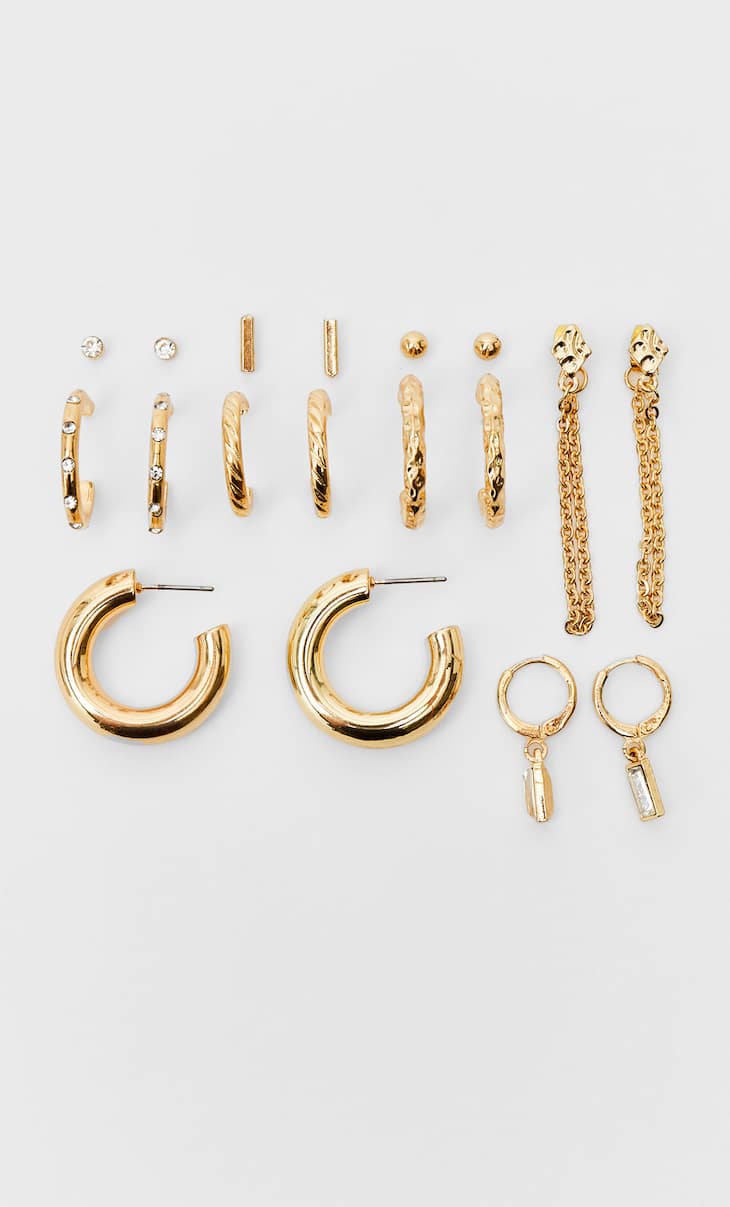 Conjunto de 6 brincos de argola com strass