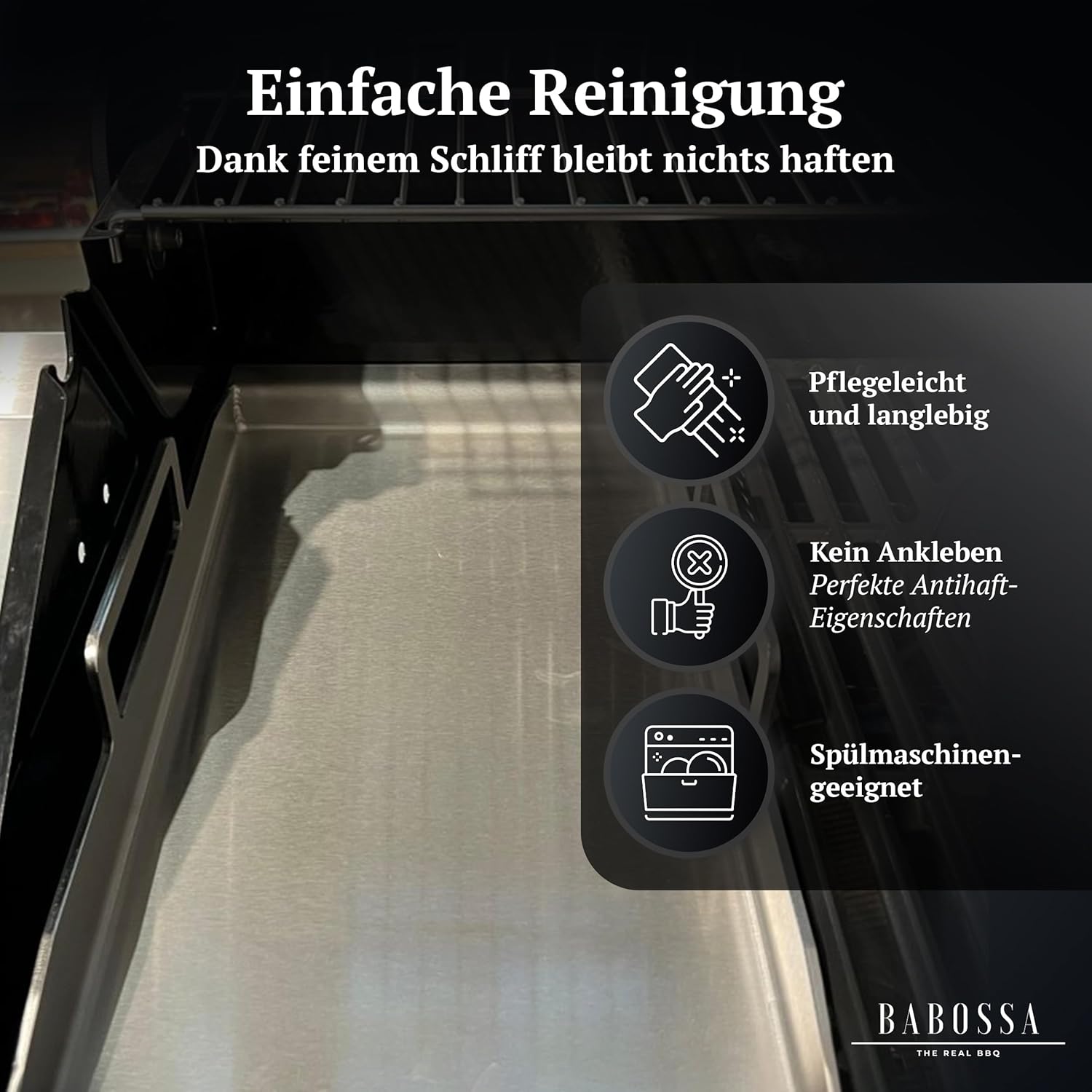 BABOSSA Grill Plancha aus V2A Edelstahl – Erstklassige Verarbeitung & perfekte Hitzeverteilung – kompatibel mit allen Broil King Baron & Crown Modellen – Teppanyaki Platte 100% Made in Germany