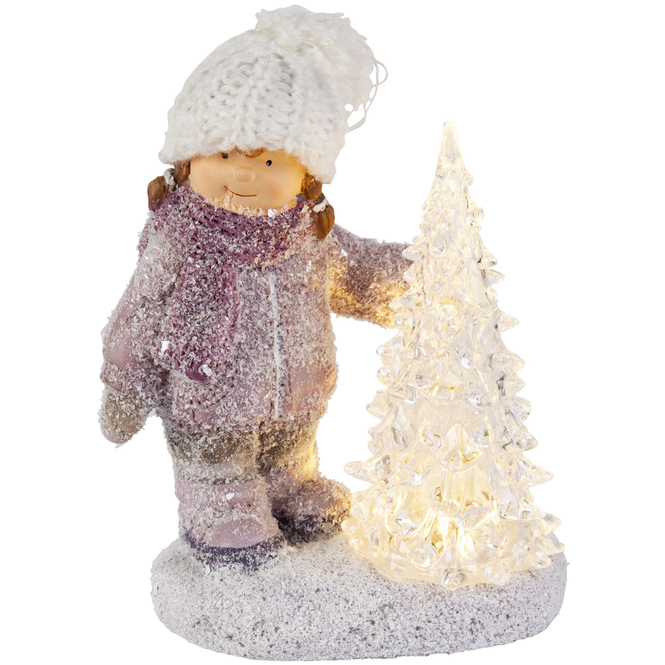 Winterkind mit LED-Baum - aus Polyresin - ca. 12 x 8 x 16 cm - 1 Stück